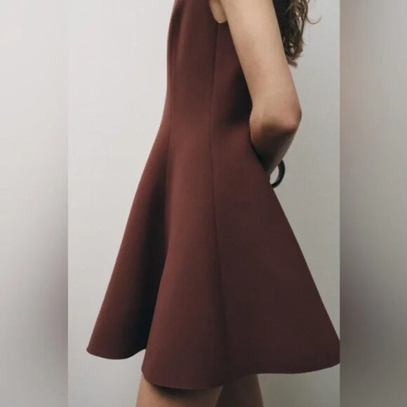 ZARA ZW Collection Brown Caramel Halter Godet Dress Medium M - Picture 2 of 14